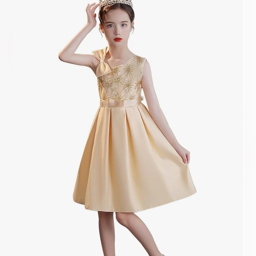 NWT-Elegant Cream Kids Dress with Bow